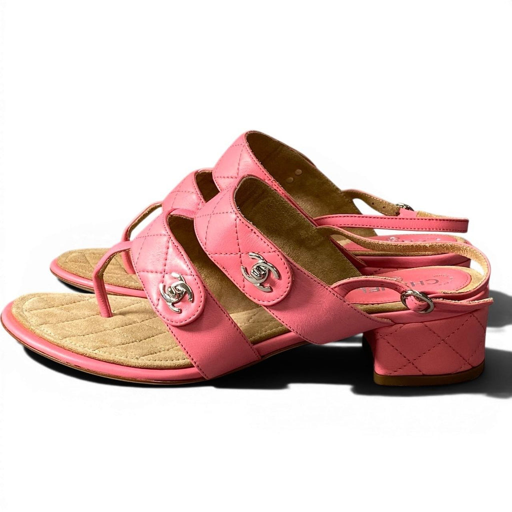 Chanel Kept Quilted Nunlock CC Logo Sandals 37c Pink Leather — view 4