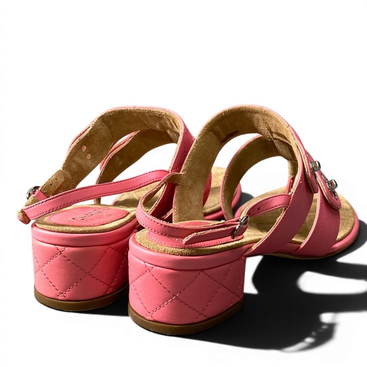 Chanel Kept Quilted Nunlock CC Logo Sandals 37c Pink Leather — view 5