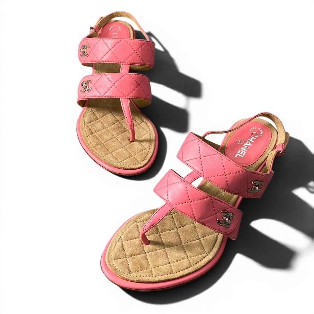 Chanel Kept Quilted Nunlock CC Logo Sandals 37c Pink Leather — view 3