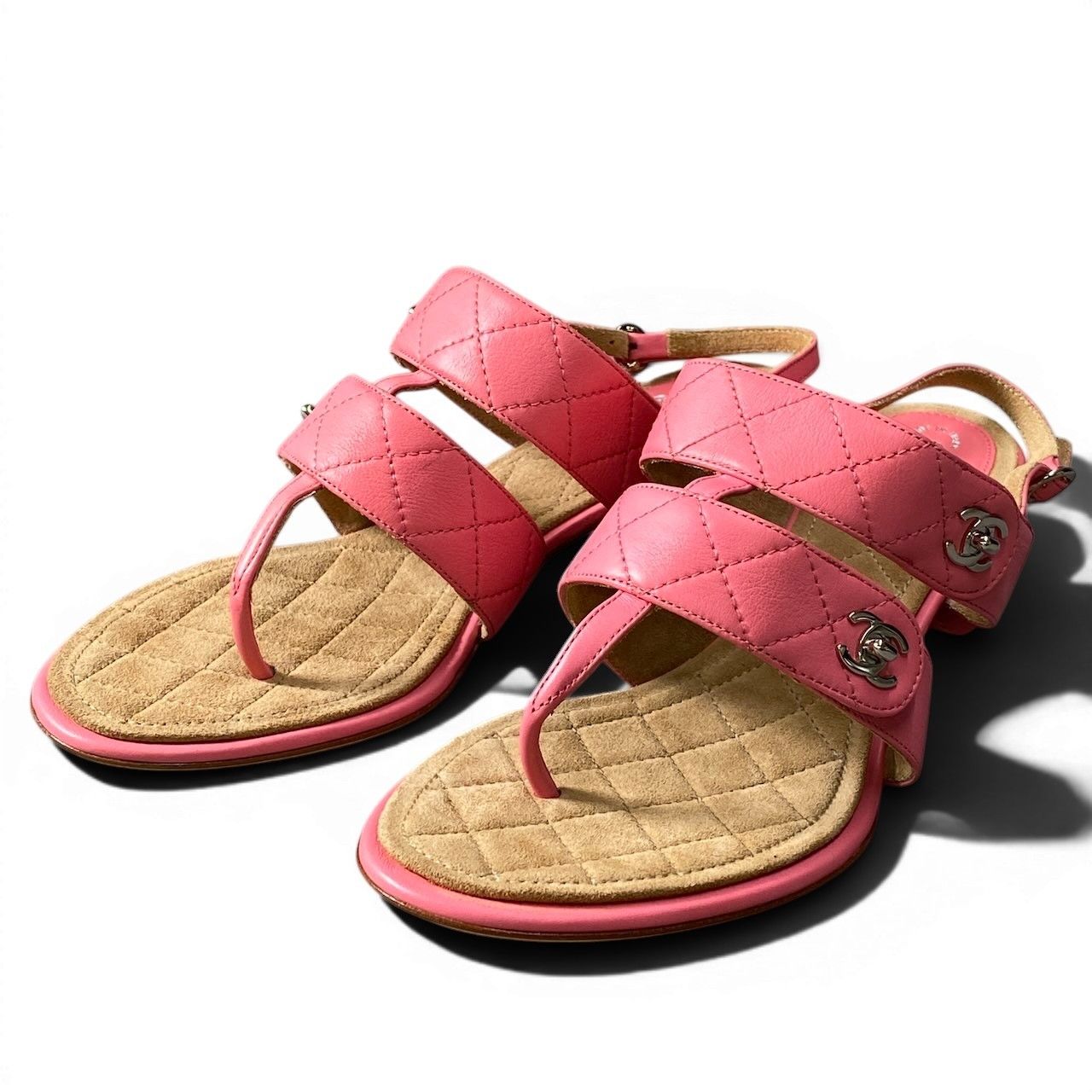 Chanel Kept Quilted Nunlock CC Logo Sandals 37c Pink Leather — view 2