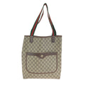 Gucci Vintage Sherry Line Beige Brown GG Supreme Canvas Leather Tote Shoulder