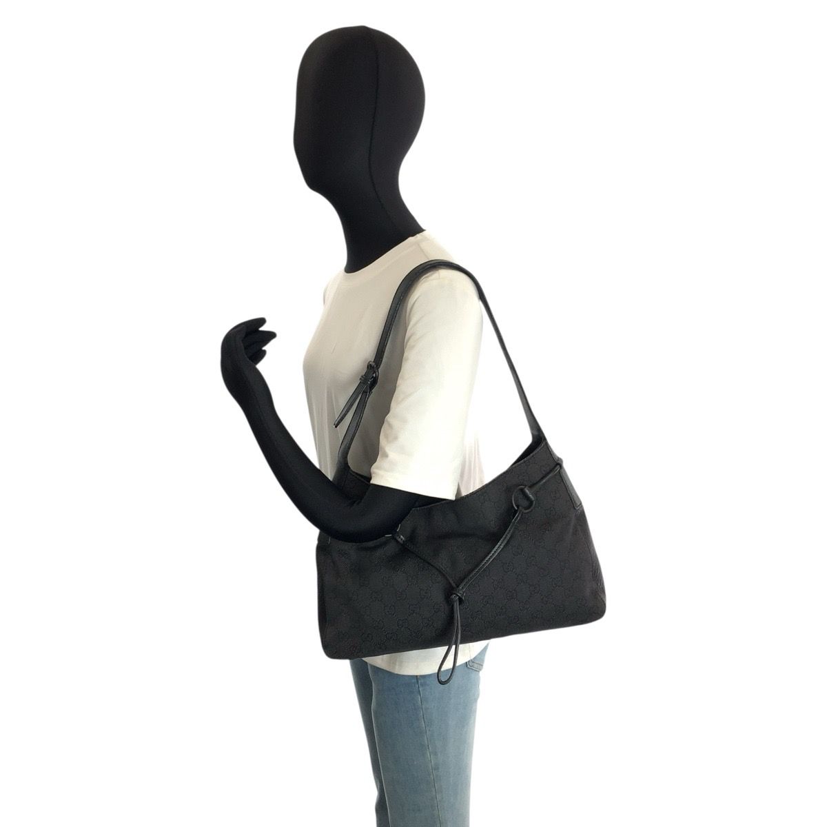 Gucci Black GG Canvas Leather Hobo Shoulder — view 7