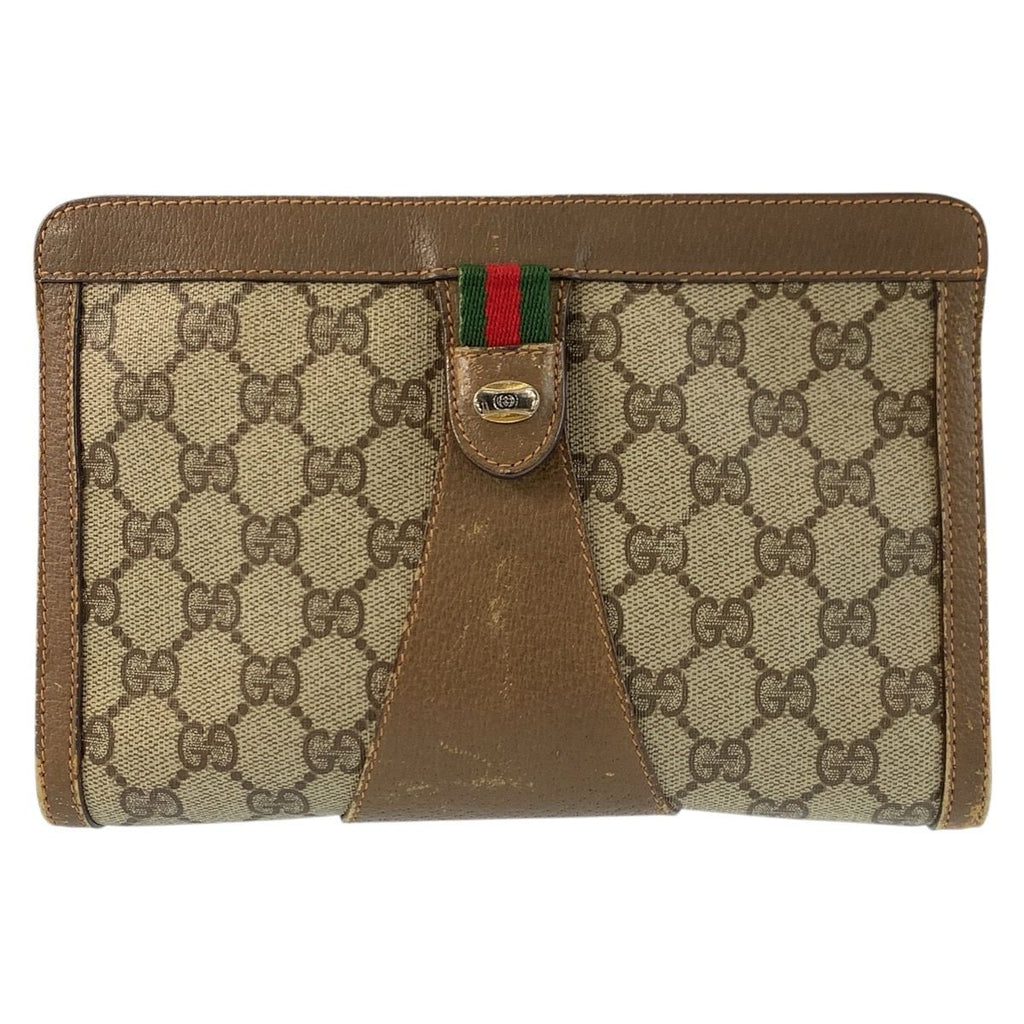 Gucci Vintage Sherry Line Beige GG Supreme Canvas Clutch