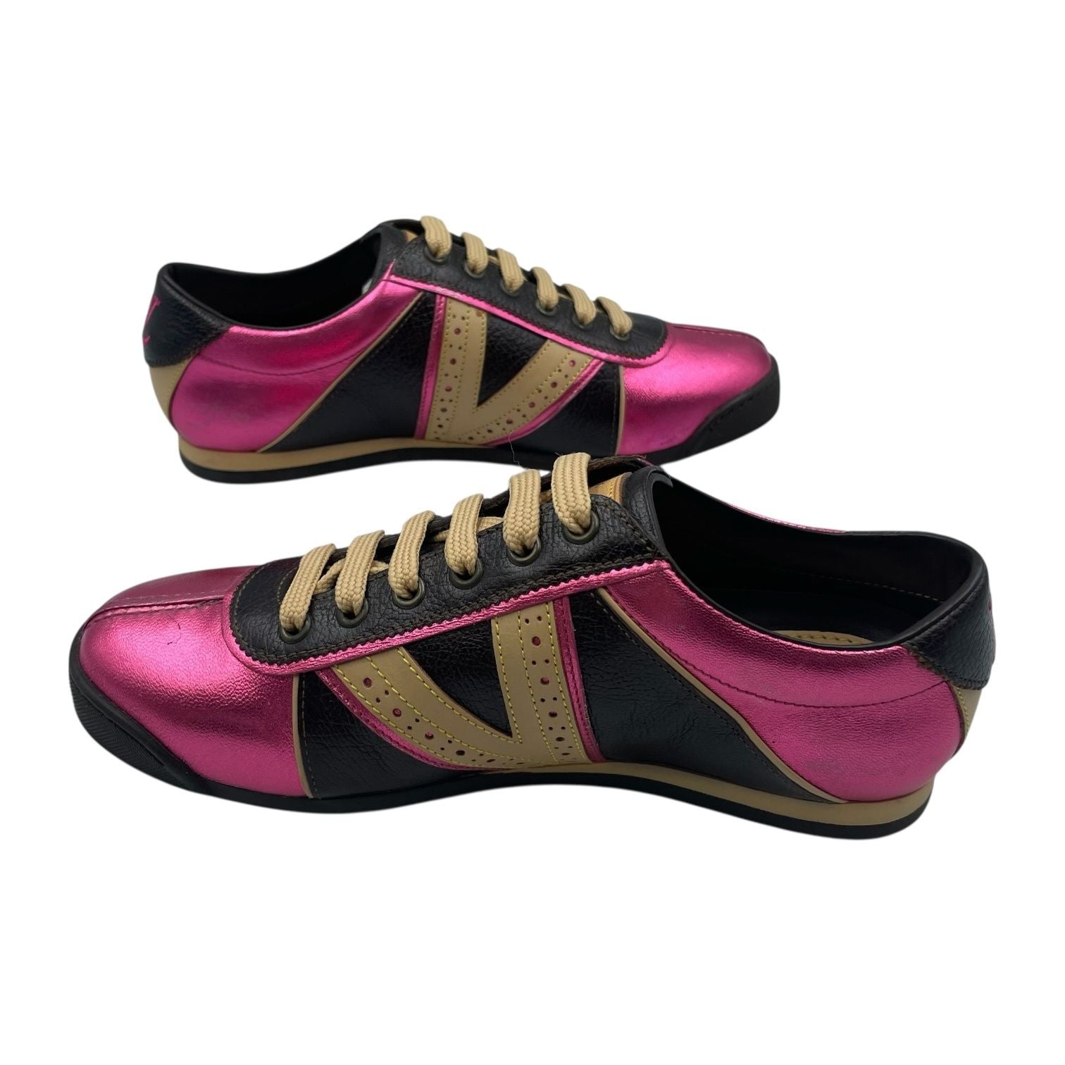 Louis Vuitton Sneakers Leather Embroidery Logo Pink Dark Brown Beige — view 4