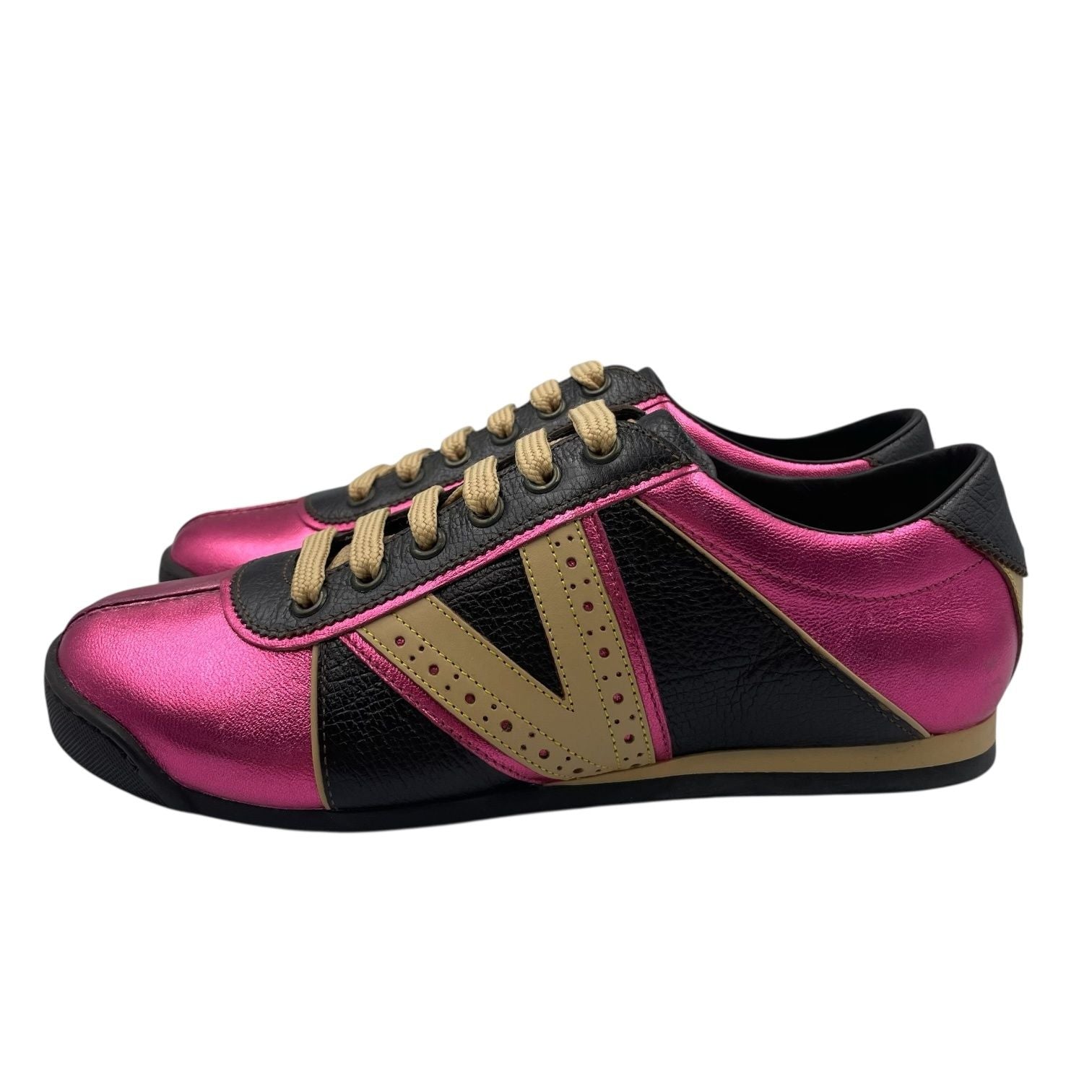 Louis Vuitton Sneakers Leather Embroidery Logo Pink Dark Brown Beige — view 2