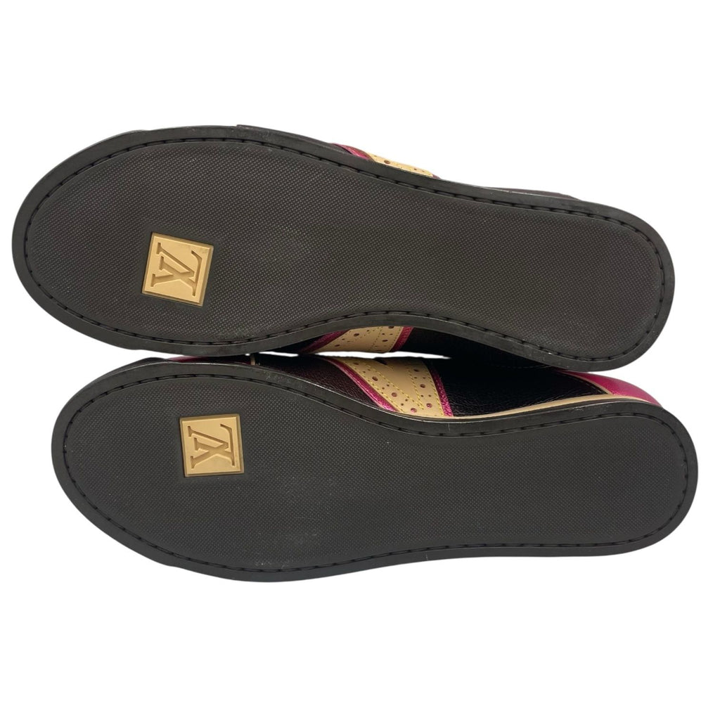 Louis Vuitton Sneakers Leather Embroidery Logo Pink Dark Brown Beige — view 9
