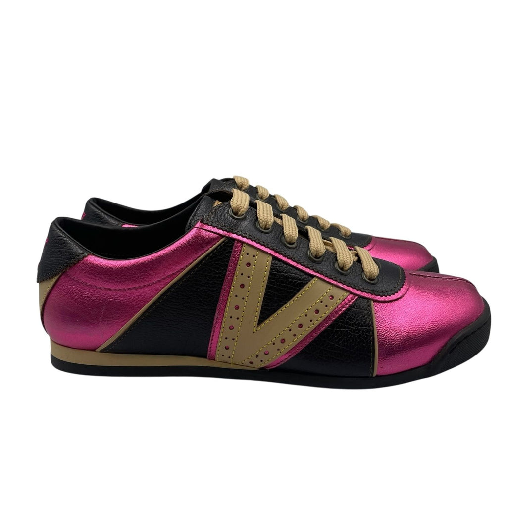 Louis Vuitton Sneakers Leather Embroidery Logo Pink Dark Brown Beige — view 3