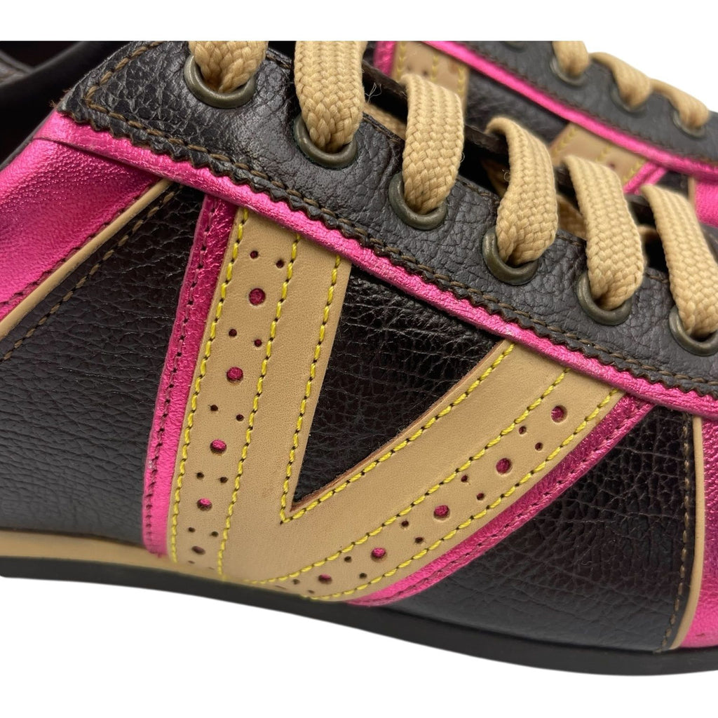 Louis Vuitton Sneakers Leather Embroidery Logo Pink Dark Brown Beige — view 7