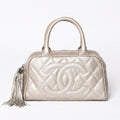 Chanel Quilted CC Logo Mini Boston Bag Caviar Leather Blanc Style Gold Silver