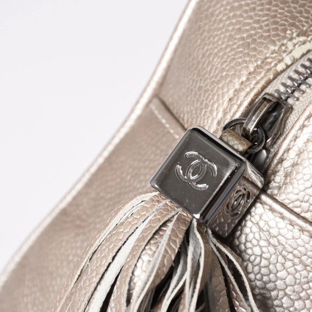 Chanel Quilted CC Logo Mini Boston Bag Caviar Leather Blanc Style Gold Silver — view 5