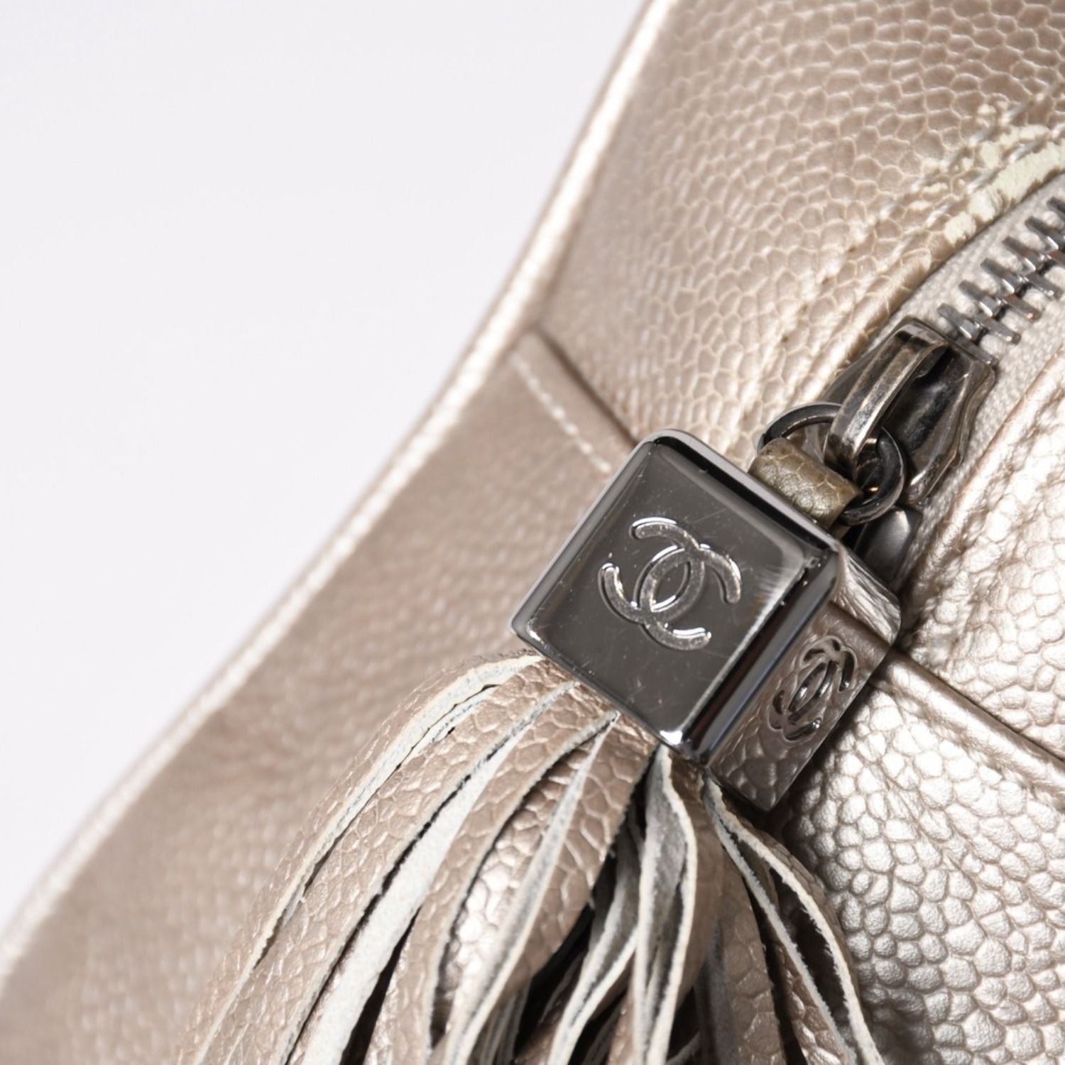 Chanel Quilted CC Logo Mini Boston Bag Caviar Leather Blanc Style Gold Silver — view 5