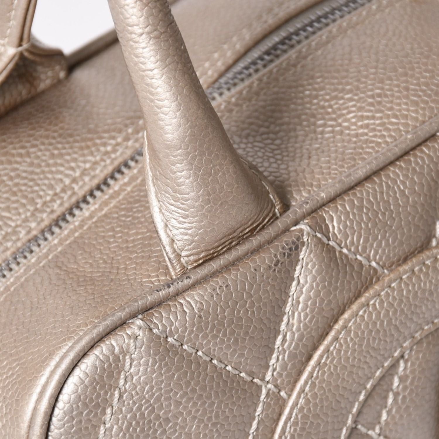 Chanel Quilted CC Logo Mini Boston Bag Caviar Leather Blanc Style Gold Silver — view 7