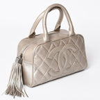 Chanel Quilted CC Logo Mini Boston Bag Caviar Leather Blanc Style Gold Silver — view 3