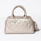 Chanel Quilted CC Logo Mini Boston Bag Caviar Leather Blanc Style Gold Silver — view 2