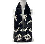 Fendi Mink Scarf FF Zucca Leather Fur Black