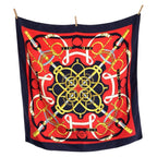 Hermes Yellow Gold Spurs Carre 90 Red Navy Silk Scarf