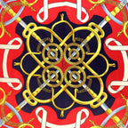 Hermes Yellow Gold Spurs Carre 90 Red Navy Silk Scarf — view 4