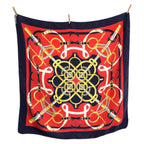 Hermes Yellow Gold Spurs Carre 90 Red Navy Silk Scarf — view 2