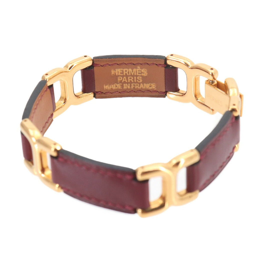 Hermes Motif Bracelet Bangle Leather Rouge Ash Gold — view 4