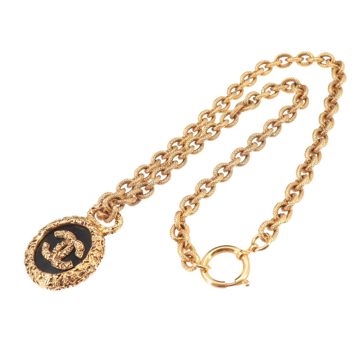 Chanel CC Logo Lava Necklace Gold Black Vintage — view 2