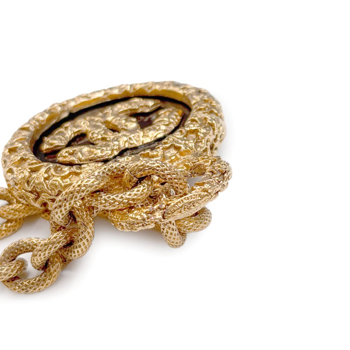 Chanel CC Logo Lava Necklace Gold Black Vintage — view 4