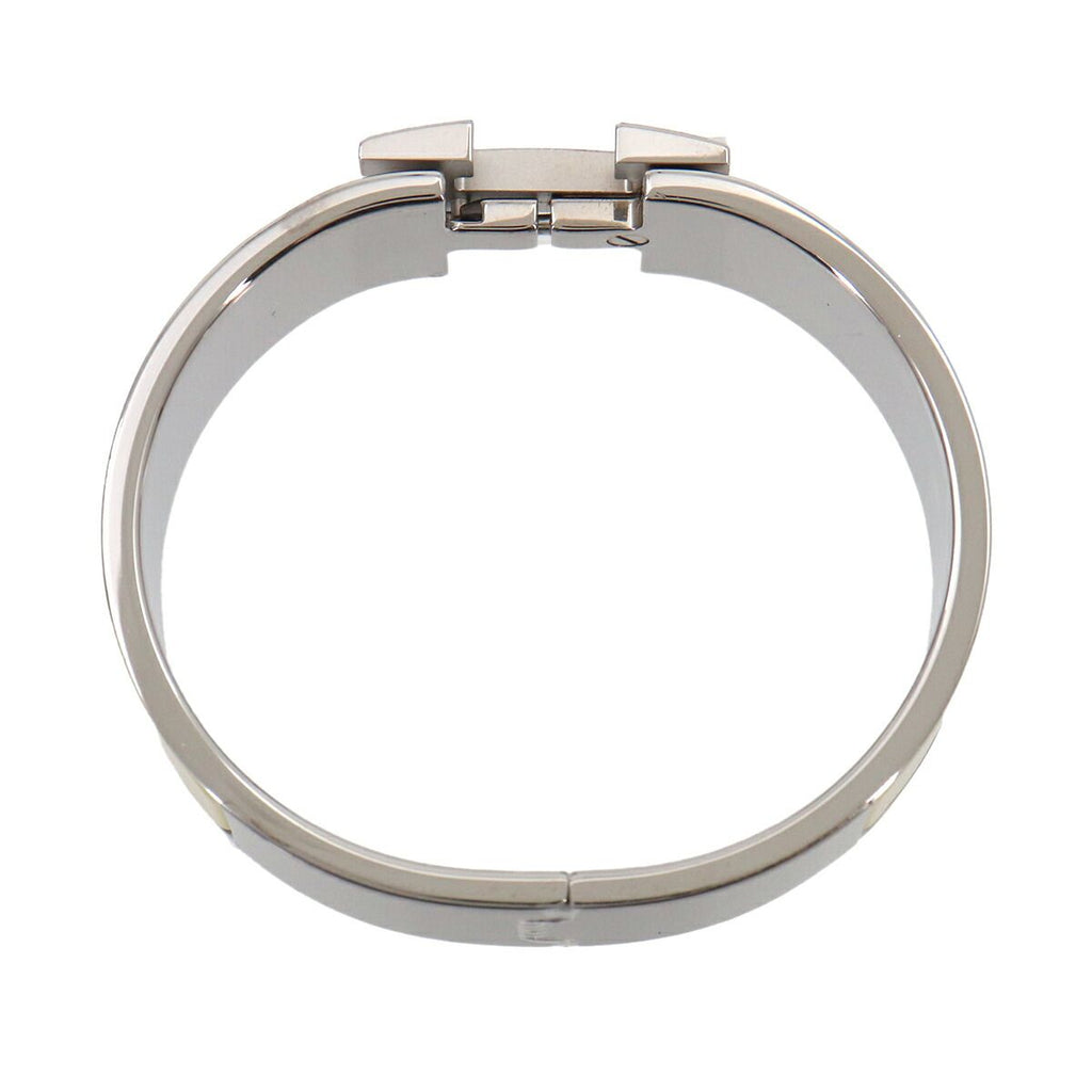 Hermes Clic Clac PM Bangle White Jaune Citron Silver Bracelet — view 3