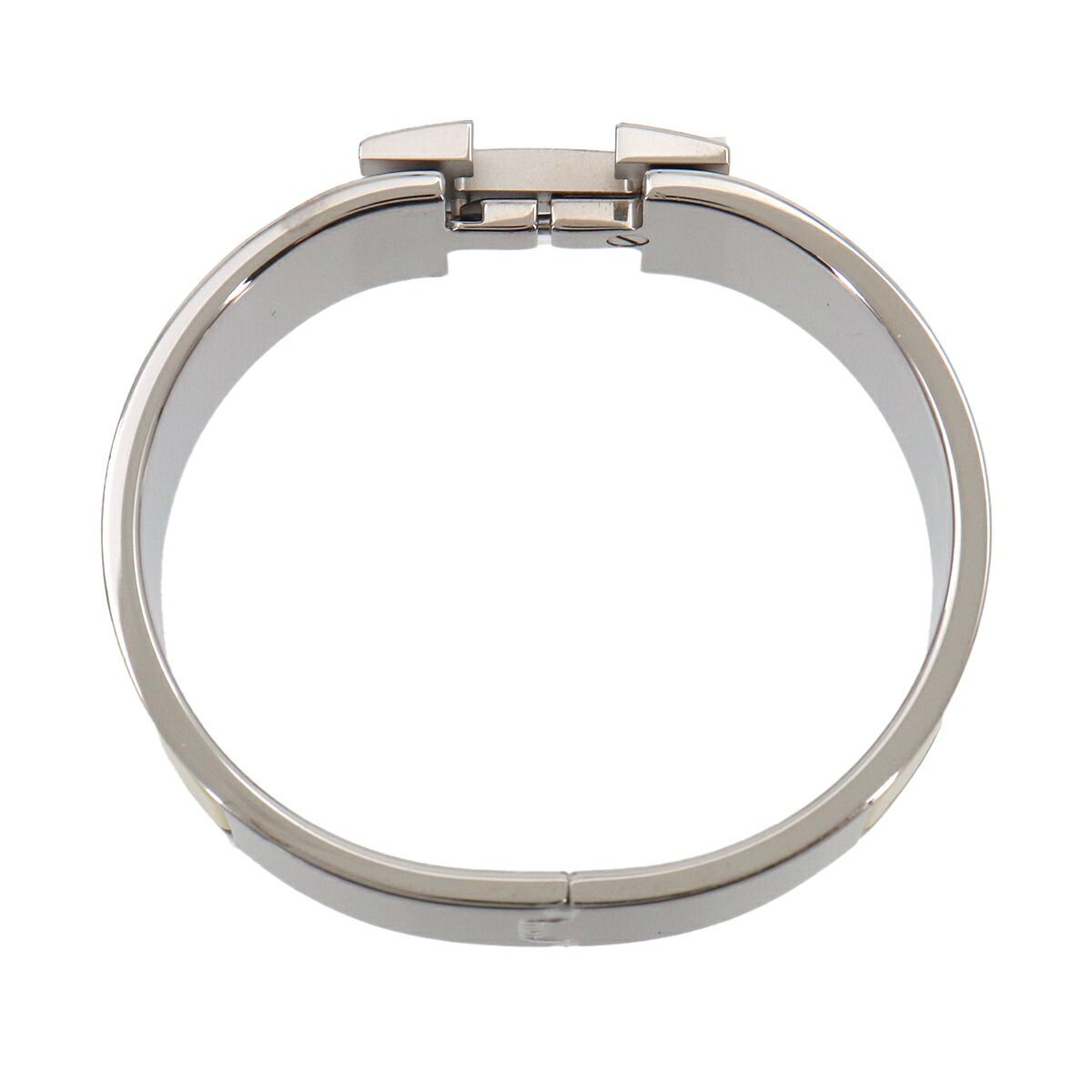 Hermes Clic Clac PM Bangle White Jaune Citron Silver Bracelet — view 3