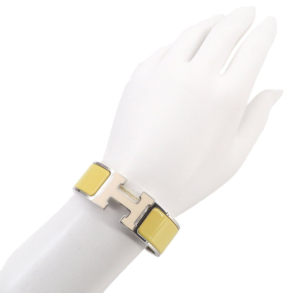 Hermes Clic Clac PM Bangle White Jaune Citron Silver Bracelet — view 6