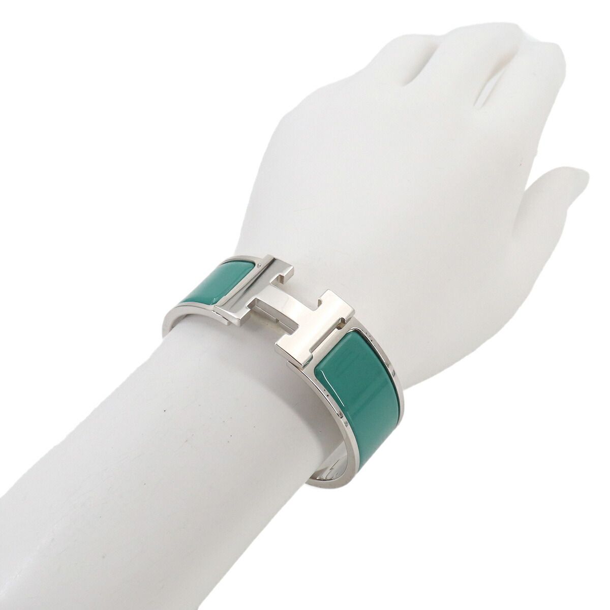 Hermes Clic Clac PM Bangle White Jaune Citron Silver Bracelet — view 5