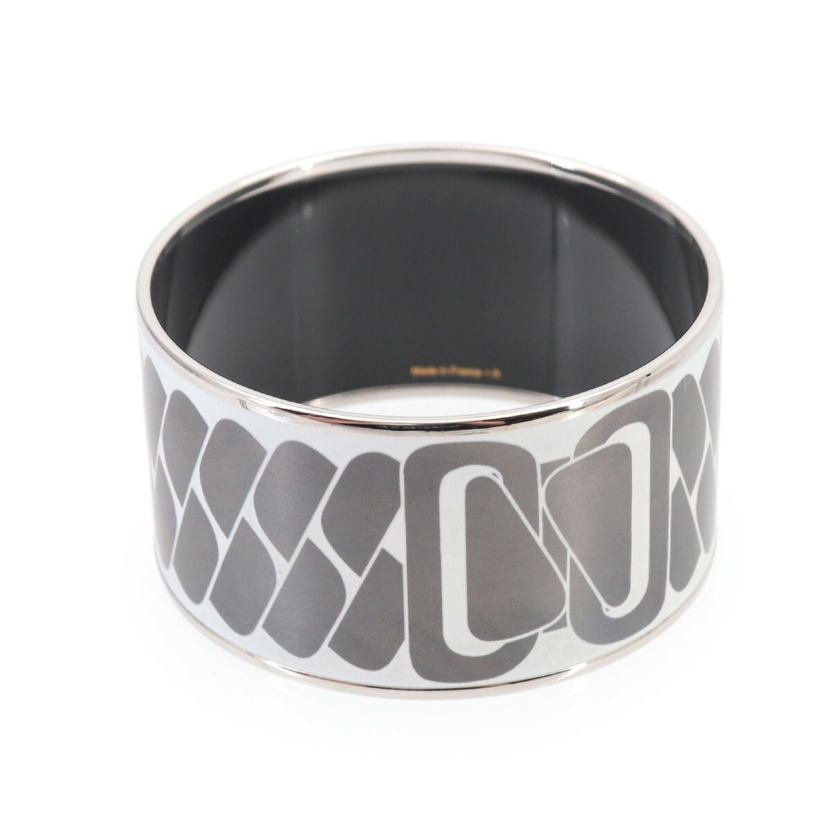 Hermes Enamel TGM Bangle Bracelet White Gray Silver Email TGM — view 2
