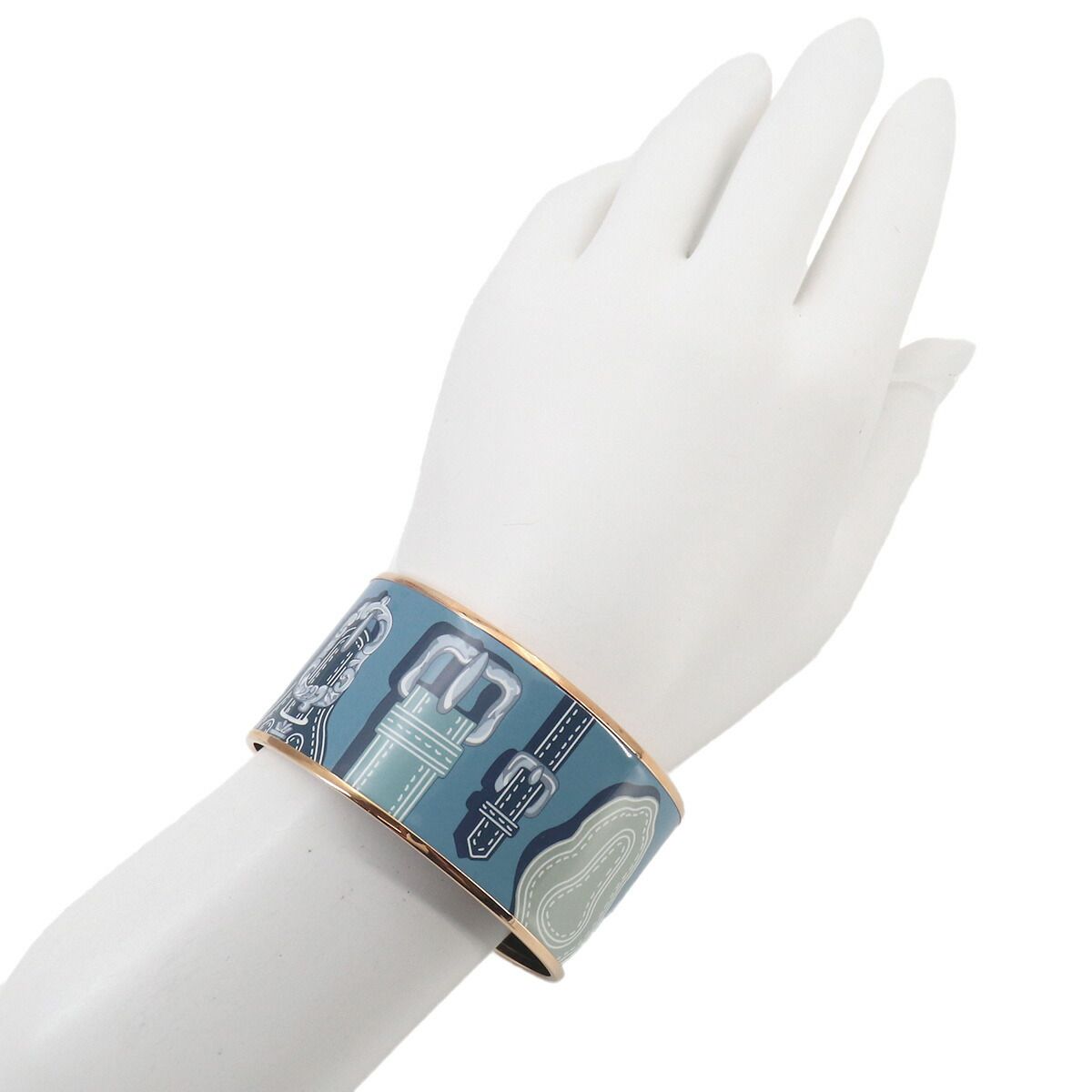 Hermes Enamel TGM Bangle Bracelet Blue Multicolor Gold Email TGM — view 6