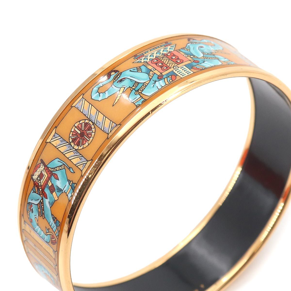 Hermes Enamel GM Bangle Bracelet Mustard Multicolor Gold Elephant — view 6