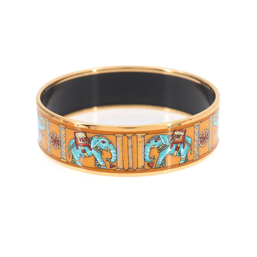 Hermes Enamel GM Bangle Bracelet Mustard Multicolor Gold Elephant — view 2