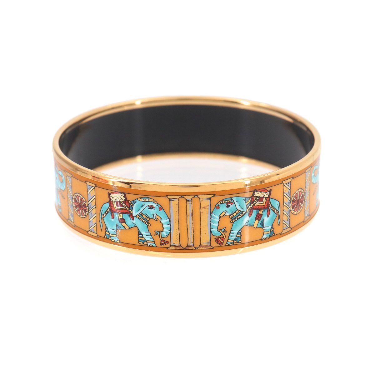 Hermes Enamel GM Bangle Bracelet Mustard Multicolor Gold Elephant — view 2