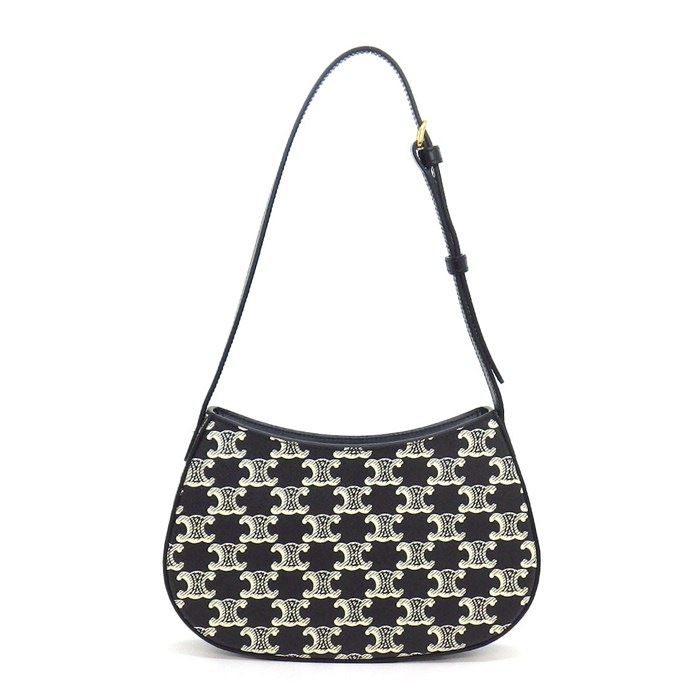 Celine Shoulder Bag Tilly Black White Triomphe Canvas Leather — view 2
