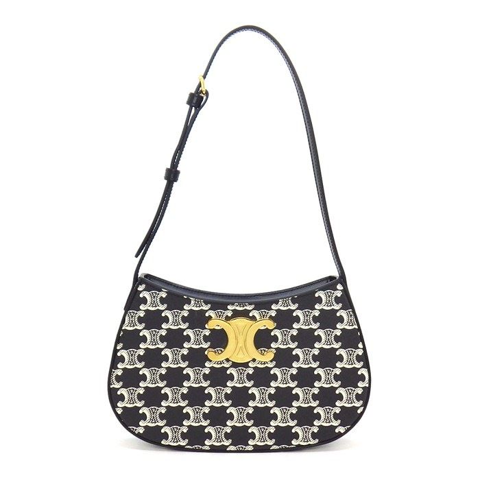 Celine Shoulder Bag Tilly Black White Triomphe Canvas Leather