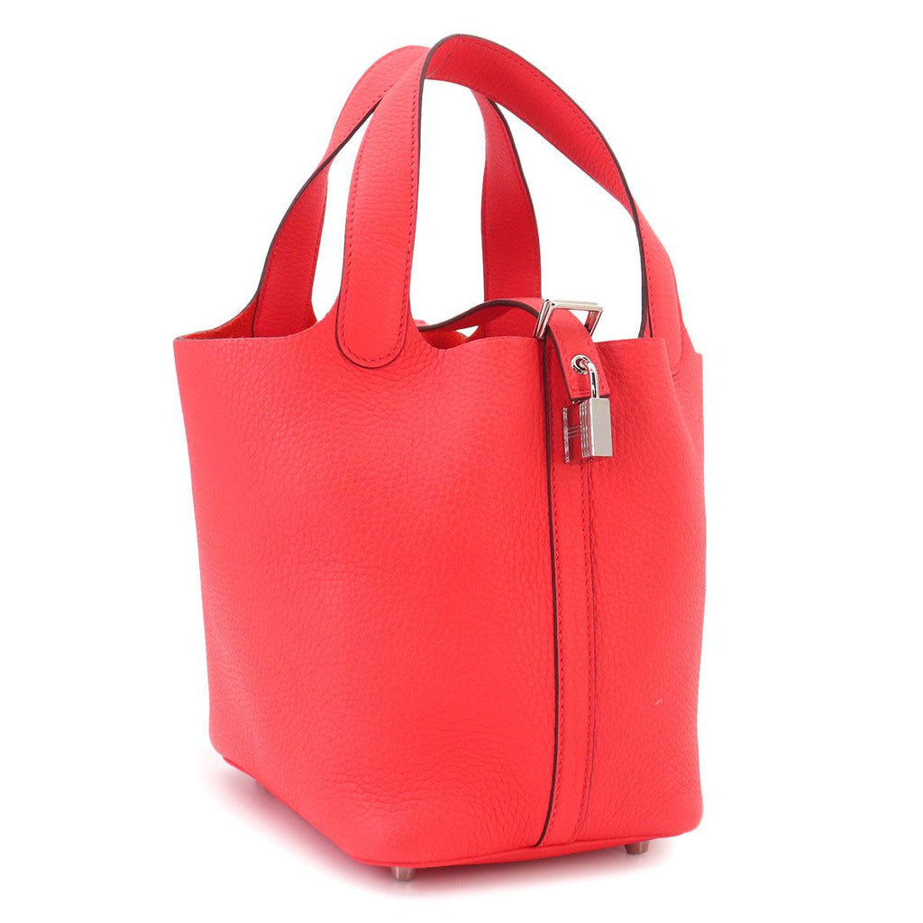 Hermes Picotin Lock 18 PM Hand Bag Taurillon Clemence Rose Texas Silver — view 4