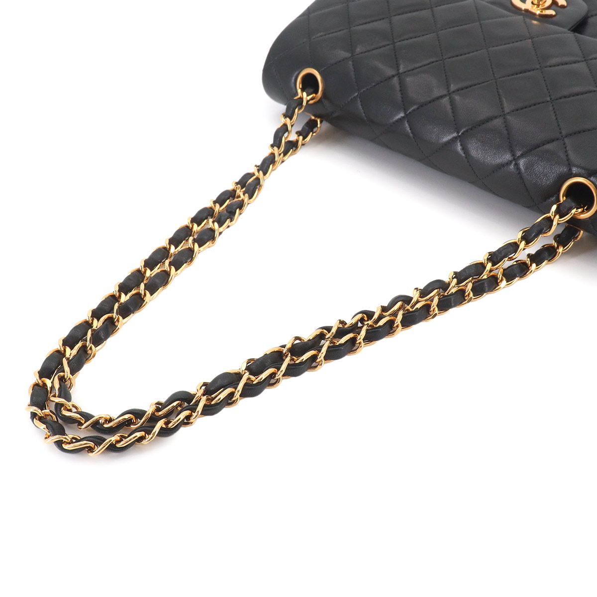 Chanel Quilted 25 Chain Shoulder Bag Lambskin Black Gold CC Logo — view 5