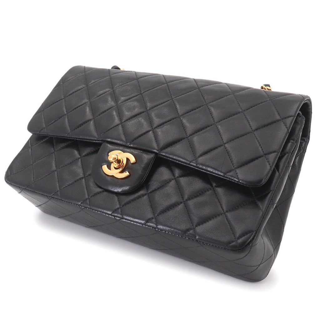 Chanel Quilted 25 Chain Shoulder Bag Lambskin Black Gold CC Logo — view 9