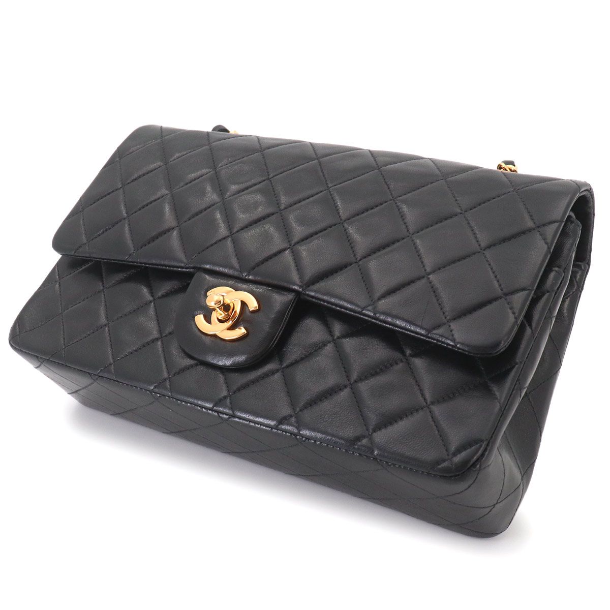 Chanel Quilted 25 Chain Shoulder Bag Lambskin Black Gold CC Logo — view 9