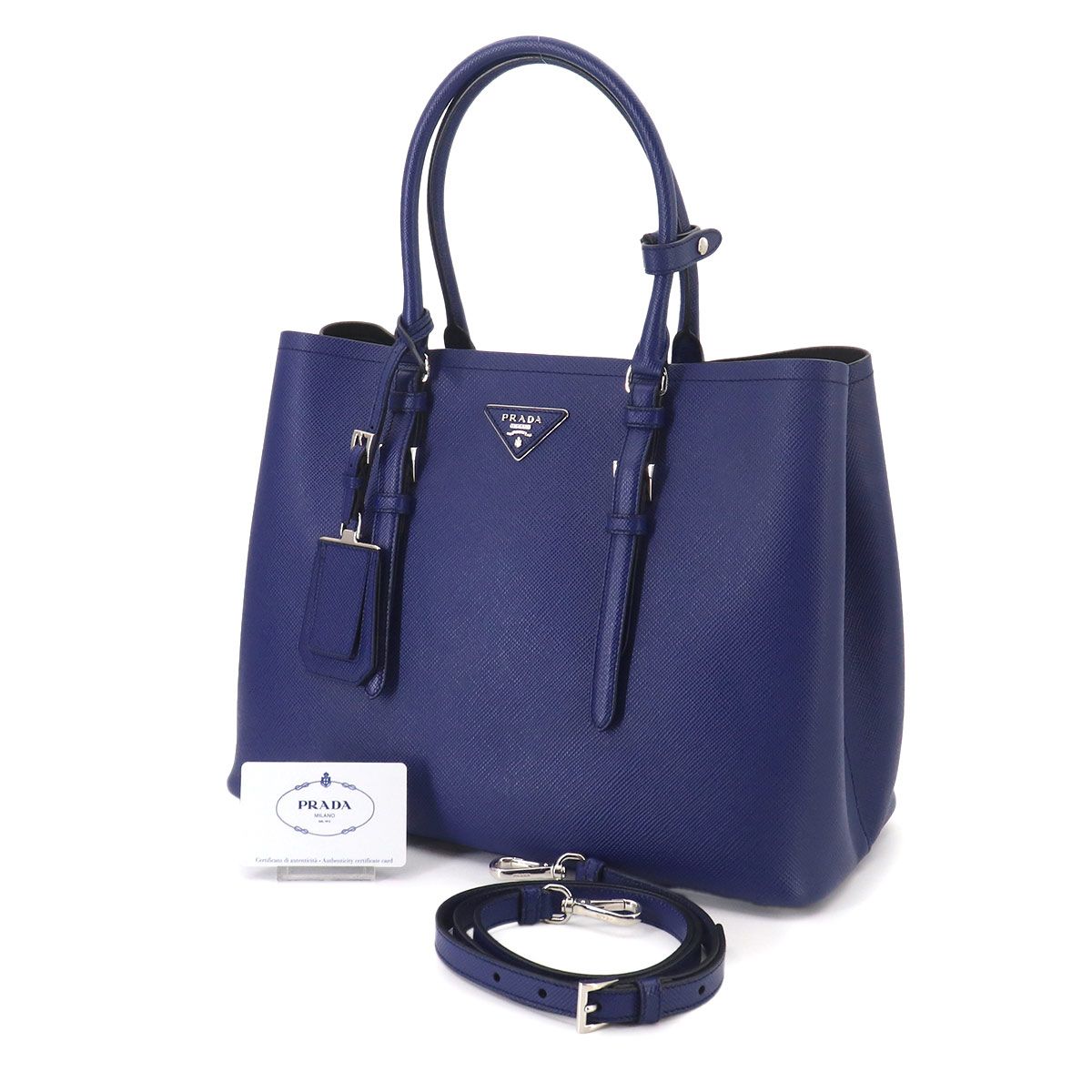 Prada 2-Way Tote Shoulder Bag Saffiano Leather Blue — view 2