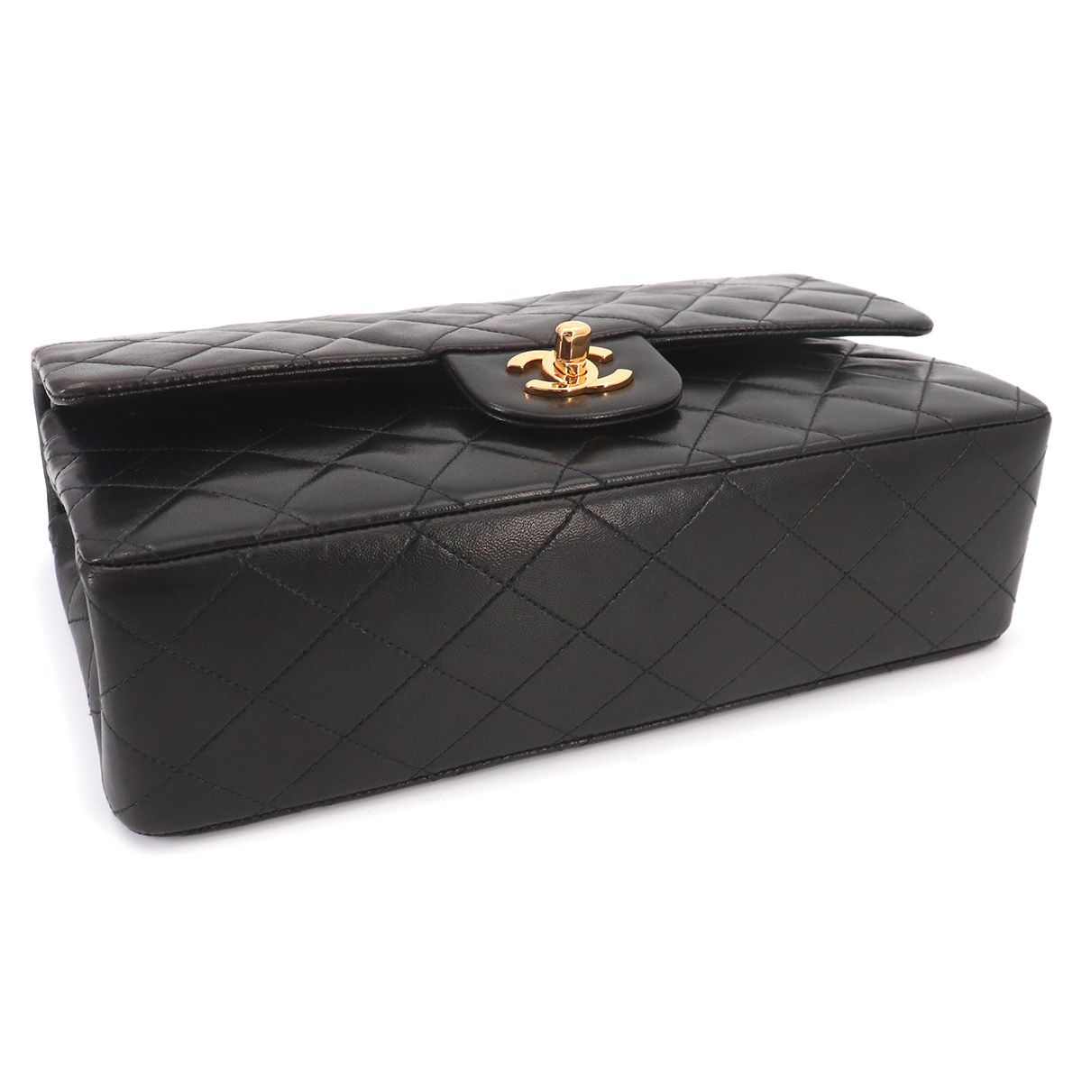 Chanel Quilted 25 Chain Shoulder Bag Lambskin Black Gold CC Logo — view 5
