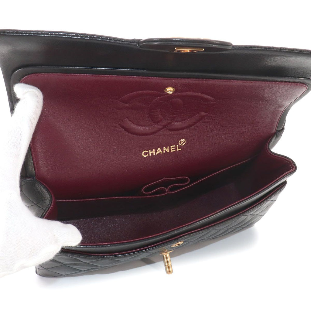 Chanel Quilted 25 Chain Shoulder Bag Lambskin Black Gold CC Logo — view 7