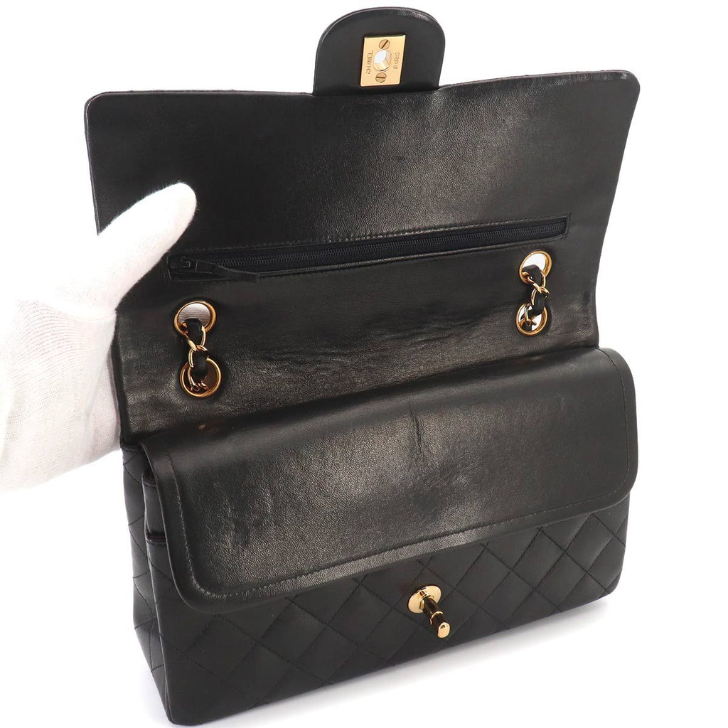 Chanel Quilted 25 Chain Shoulder Bag Lambskin Black Gold CC Logo — view 8