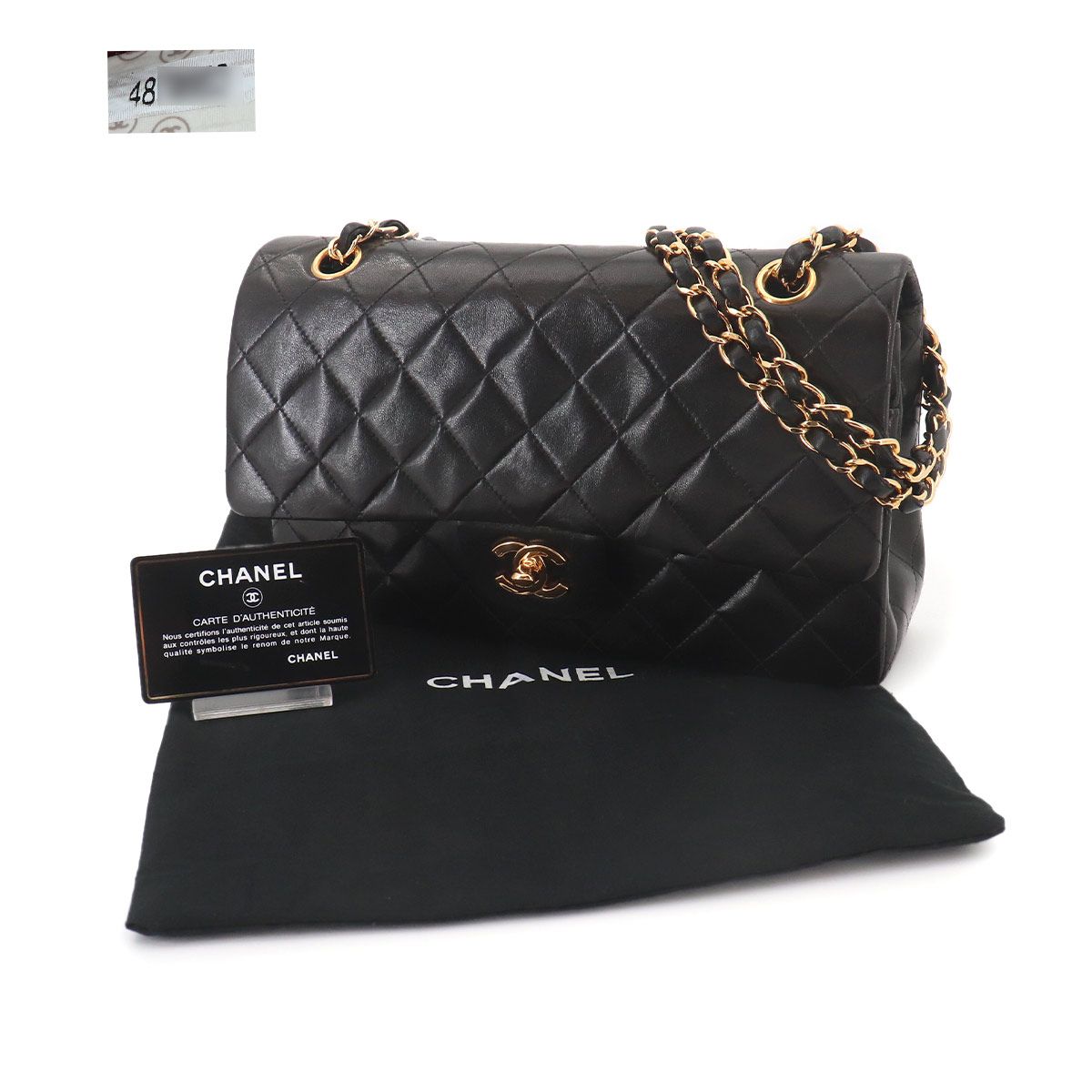 Chanel Quilted 25 Chain Shoulder Bag Lambskin Black Gold CC Logo — view 2