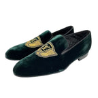 Louis Vuitton Loafers LV Logo Velour Embroidery Gold Thread Green 8.5