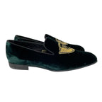 Louis Vuitton Loafers LV Logo Velour Embroidery Gold Thread Green 8.5 — view 3