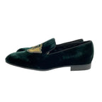 Louis Vuitton Loafers LV Logo Velour Embroidery Gold Thread Green 8.5 — view 2