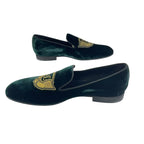 Louis Vuitton Loafers LV Logo Velour Embroidery Gold Thread Green 8.5 — view 4