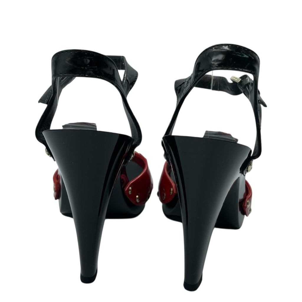 Gucci Sandals Patent Leather Ankle Strap Horsebit Red — view 6